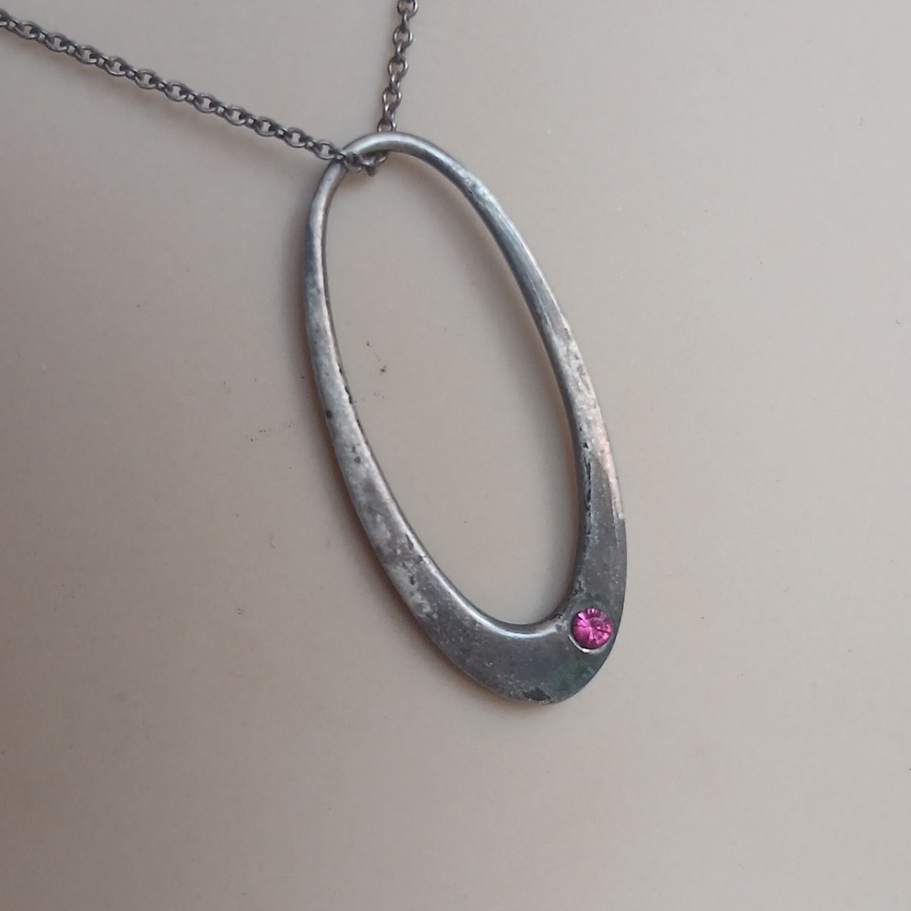 Custom Vintage Sterling Oval W/Pink Ruby Delicate Artisan Necklace